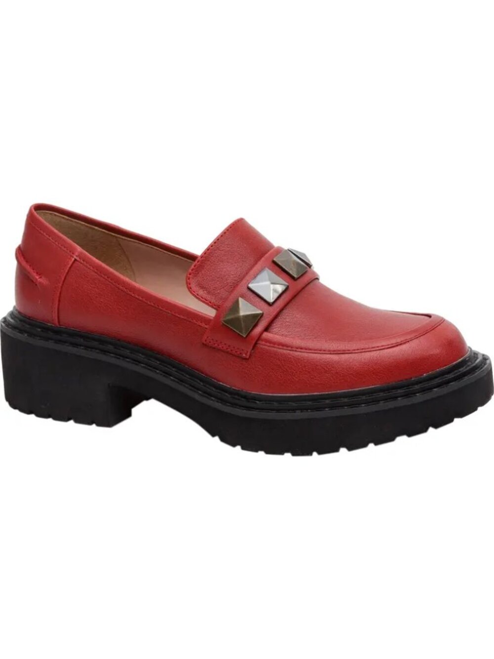 Linea Paolo Red Leather Loafer Chunky Platform Lug Sole Studded Size 6.5M